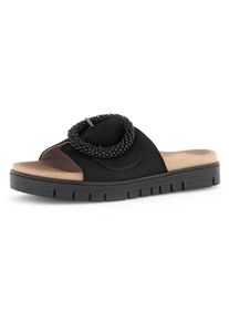 Gabor, Unisex, Pantolette , Plateau, Sommerschuh, Schlappen mit Zierperlen an der Zierschnalle, schwarz, 42, Pantolette mit Klettverschluss unter der 