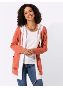 WITT Damen Longstrickjacke mit 2-Wege-Reissverschluss, papaya-ecru, Gr&ouml;&szlig;e 48, 100% Baumwolle