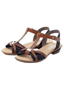 Rieker, Unisex, Sandalette , Sommerschuh, Sandale, Keilabsatz, in zweifarbiger Optik, nachtblau, cognac, 41, In eleganter Optik