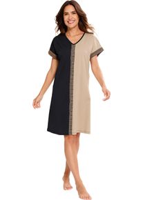 Damen Nachthemd mit Grafik-Streifen schwarz-beige
