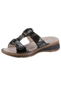 Ara, Unisex, Pantolette &raquo;HAWAII&laquo; , Keilabsatz, Sommerschuh, Schlupfschuh mit Schmuckelement, schwarz gl&auml;nzend, 40, Mit zwei praktischen Klettriemchen