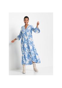 bonprix, Unisex, bonprix Maxikleid &raquo;Maxikleid aus fliessender Viskose&laquo; f&uuml;r modischen Auftritt, aus Viskose, A-Linie, 3/4-&Auml;rmel, mittelblau, wei&szlig; 