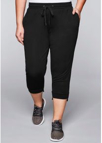 sheego Witt Damen Sweathose in 3/4-L&auml;nge, schwarz, Gr&ouml;&szlig;e 52, 70% Viskose, 26% Polyamid, 4% Elasthan