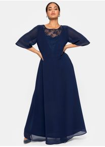 sheego Witt Damen Abendkleid aus Chiffon, mit Spitzen-Einsatz, marine, Gr&ouml;&szlig;e 58, 100% Polyester. Einsatz: 100% Polyester. Stickerei: 100% Baumwolle