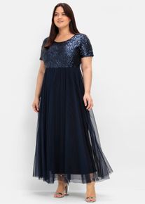 sheego Witt Damen Abendkleid in A-Linie, mit Pailletten, marine, Gr&ouml;&szlig;e 46, 100% Polyester