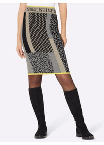 WITT Damen Strickrock im kontrastreichen Muster-Mix, schwarz-hellgrau-gemustert, Gr&ouml;&szlig;e 44, 100% Baumwolle