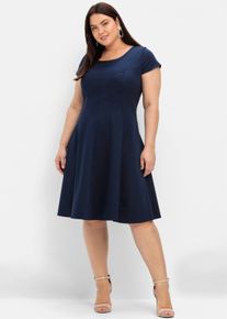 sheego Witt Damen Cocktailkleid in Bahnenform, marine, Gr&ouml;&szlig;e 56, 97% Baumwolle, 3% Elasthan