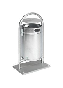 Contenitore per rifiuti per esterni, 60 l, acciaio, con tubo curvato e tettuccio, zincatura a fuoco Var