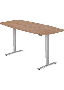 Konferenztisch, BxT 2200 x 1030 mm, elektrisch h&ouml;henverstellbar 620 - 1270 mm, Nussbaum-Dekor
