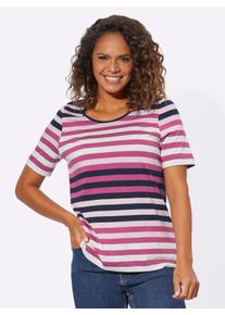 WITT Damen Kurzarmshirt mit garngef&auml;rbtem Muster, ros&eacute;-marine-gestreift, Gr&ouml;&szlig;e 46, 50% Baumwolle, 50% Modal