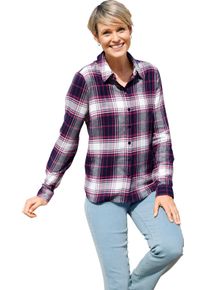 Damen Flanellbluse mit krempelbaren &Auml;rmeln marine-ecru-kariert