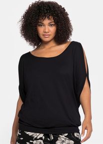 sheego Witt Damen Shirt mit geschlitzten &Auml;rmeln, schwarz, Gr&ouml;&szlig;e 52/54, 95% Viskose, 5% Elasthan