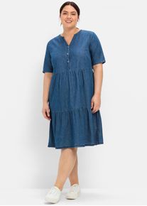 sheego Witt Damen Jeanskleid mit Volants, blue denim, Gr&ouml;&szlig;e 40, 100% Baumwolle