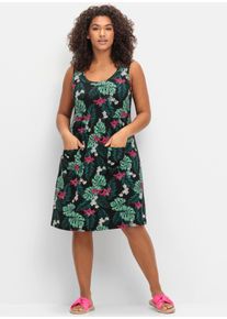 sheego Witt Damen Jerseykleid mit floralem Alloverdruck, schwarz-gemustert, Gr&ouml;&szlig;e 44, 95% Viskose, 5% Elasthan