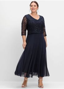 sheego Witt Damen Abendkleid aus Mesh, mit Zierborten, tiefblau, Gr&ouml;&szlig;e 40, 100% Polyester. Spitze: 100% Polyester