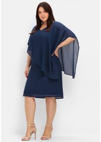 sheego Witt Damen Cocktailkleid aus Chiffon, marine, Gr&ouml;&szlig;e 56, 100% Polyester