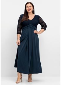 sheego Witt Damen Abendkleid mit Oberteil aus Spitze, nachtblau, Gr&ouml;&szlig;e 46, 95% Polyester, 5% Elasthan. Spitze: 100% Polyamid