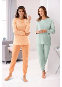 w&auml;schepur Damen Schlafanz&uuml;ge aus reiner Baumwolle apricot + kalkmint