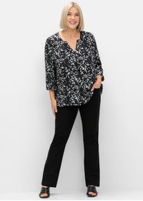 sheego Witt Damen Tunika mit 3/4-Arm und Alloverprint, schwarz-wei&szlig; gemustert, Gr&ouml;&szlig;e 50, 100% Viskose