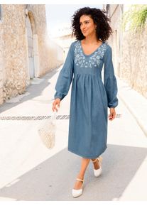 WITT Damen Jeanskleid mit floraler Stickerei, blue-bleached, Gr&ouml;&szlig;e 46, 100% Baumwolle