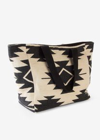 Canvas Shopper mit graphischem Muster in beige, Gr&ouml;sse 35x38,5 cm, aus &uuml;ber 80% Baumwolle, bonprix