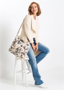 Canvas Umh&auml;ngetasche mit Schmetterlingsprint in beige, Gr&ouml;sse 33x27 cm, 100% Baumwolle, bonprix