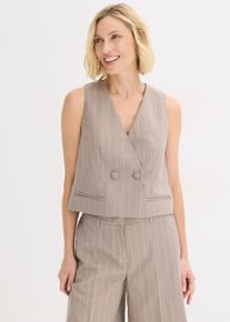 Gilet de costume &agrave; rayures tennis en marron, Taille 52, Couleur/Motif: taupe/blanc nacr&eacute; ray&eacute;, bonprix