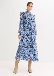 Chiffonkleid mit Stehkragen in blau, Gr&ouml;sse 44, bonprix