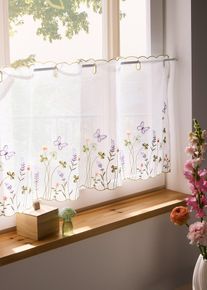 Scheibengardine mit Blumen Stickerei in beige, 30x84 cm, bonprix