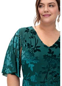sheego Witt Damen Cocktailkleid mit Ausbrenner-Muster, petrol-bedruckt, Gr&ouml;&szlig;e 52, 69% Polyester, 24% Polyamid, 7% Elasthan