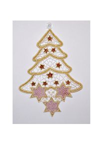 Stickereien Plauen, Fensterbild &raquo;Goldtanne&laquo;, wei&szlig;, rot, Polyester