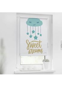 L&uuml;ttenh&uuml;tt L&uuml;ttenh&uuml;tt, Seitenzugrollo &raquo;Sweet Dreams&laquo; verdunkelnd ohne Bohren Kinderrollo im Fixmass, t&uuml;rkis, wei&szlig;, Polyester