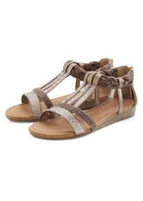 Lascana, Unisex, Lascana Sandale &raquo;Sommerschuh, Sandalette&laquo; mit Glitzersteinen und kleinem Keilabsatz im Festival-Look VEGAN, taupe, 37, Sommerliche 