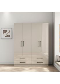Goodproduct, GOODproduct Kleiderschrank &raquo;Sylt Schlafzimmerschrank Bestseller mit hochgl&auml;nzenden Fronten&laquo; Dreht&uuml;renschrank mit 4 Schubladen und 4 T&uuml;ren