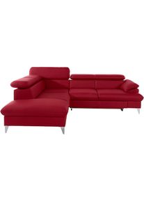 COTTA, COTTA Polstergarnitur &raquo;Caluso L-Form&laquo; Set bestehend aus: Ecksofa mit Kopfteilverstellung & Hocker, rot,, B/H/T: 256 cm