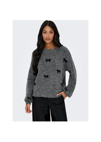 Only, Unisex, Only Rundhalspullover &raquo;ONLBRUNHILDA LIFE LS BOW O-NECK KNT&laquo;, medium grau melange pattern:schwarz, mini bow, M, Pullover von Only