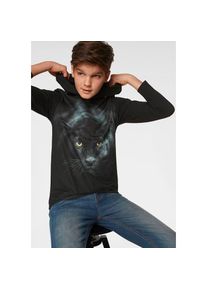 Kidsworld, Herren, Kidsworld Kapuzenshirt &raquo;PANTHER - Fotodruck&laquo; Langarm, Basic-Passform, mit peppigem Druck, aus Baumwolle, schwarz, 176/182, 