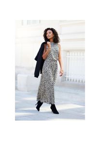 Lascana, Unisex, Lascana Jerseykleid mit Alloverdruck, Midikleid, hochgeschlossen, sommerlich-elegant, schwarz, beige, bedruckt, 34, N-Gr, Hoher 