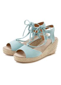 Lascana, Unisex, Lascana Keilsandalette &raquo;Sommerschuh&laquo; Sandalette, Sandale mit Keilabsatz, Bast-Optik & Schn&uuml;rung VEGAN, eisblau, 39, Mit komfortablem 