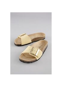 Aniston Shoes, Unisex, Aniston SHOES Pantolette Hausschuh, Sommerschuh, Schlappen - NEUE KOLLEKTION, hellgelb, 42, Pantolette mit grosser Schnalle, 