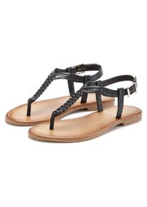 Vivance, Unisex, Zehentrenner Sandalette, Sommerschuh,Sandale aus Leder mit Flecht-Optik, schwarz, 42, Sommersandale aus hochwertigem Leder gefertigt