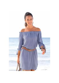 Lascana, Unisex, Lascana Blusenkleid mit Streifendruck und Carmenausschnitt, Sommerkleid, Strandkleid, blau, wei&szlig;, 36, N-Gr, Kurzes Sommerkleid aus 