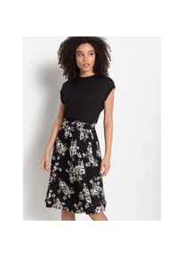 Lascana, Unisex, Lascana Jerseykleid mit Paperbag-Bund, schwarz, creme, bedruckt, 36, N-Gr, 2-in-1 Optik