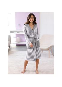 Jelmoli Bademantel, wei&szlig;, grau, geringelt, Baumwoll-Mix