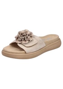 Rieker, Unisex, Pantolette Sommerschuh, Hausschuh, Strandschuh mit bequemem Fussbett, hellbeige, 41, Pantolette mit h&uuml;bscher Bl&uuml;te aus Textil
