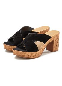 Lascana, Unisex, Lascana Pantolette Mule, Sandale, offener Schuh aus Leder mit Blockabsatz, schwarz, 39, Made in Italy
