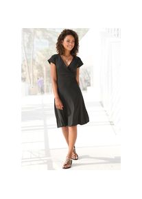 Lascana, Unisex, Lascana Midikleid aus b&uuml;gelfreier Ware, elegantes Sommerkleid aus Jersey, Strandkleid, schwarz, 38, N-Gr, Mit V-Ausschnitt