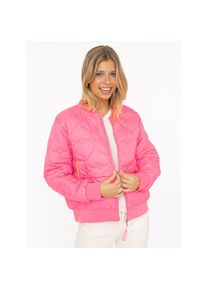 Zwillingsherz, Unisex, Bomberjacke &raquo;"Be Happy"&laquo; ohne Kapuze modisch, Kontrastdetails, regular fit, lang&auml;rmelig, mit Herzsticker, neon pink, L, 