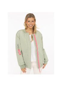 Zwillingsherz, Unisex, Bomberjacke &raquo;"Happy"&laquo; ohne Kapuze verdeckter Reissveschluss, Taschen, salbei, S, Kleine Tasche am Arm mit Botschaft