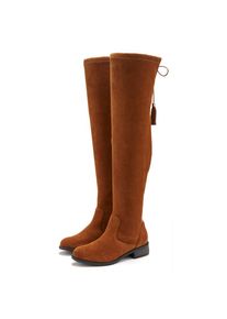 Lascana, Unisex, Lascana Overkneestiefel &raquo;Stiefel, Langschaftstiefel&laquo; mit elastischem Weitschaft und raffiniertem Flechtdetail, camel, 36, Varioschaft